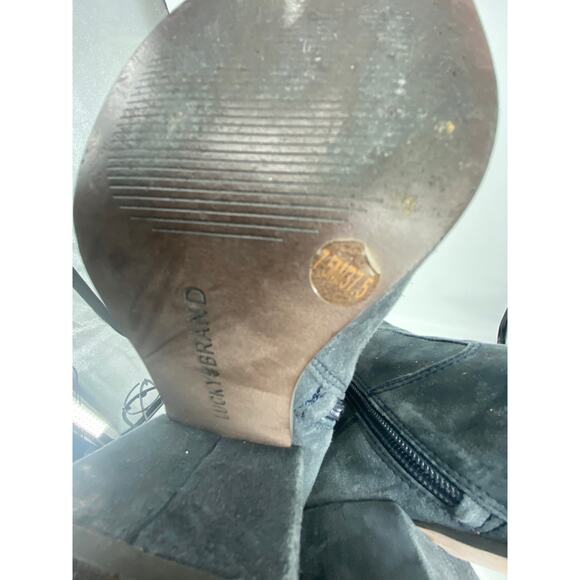 Lucky brand women 5 Gray suede leather zip roundtoe chunky block heel ankle boot - Picture 8 of 9
